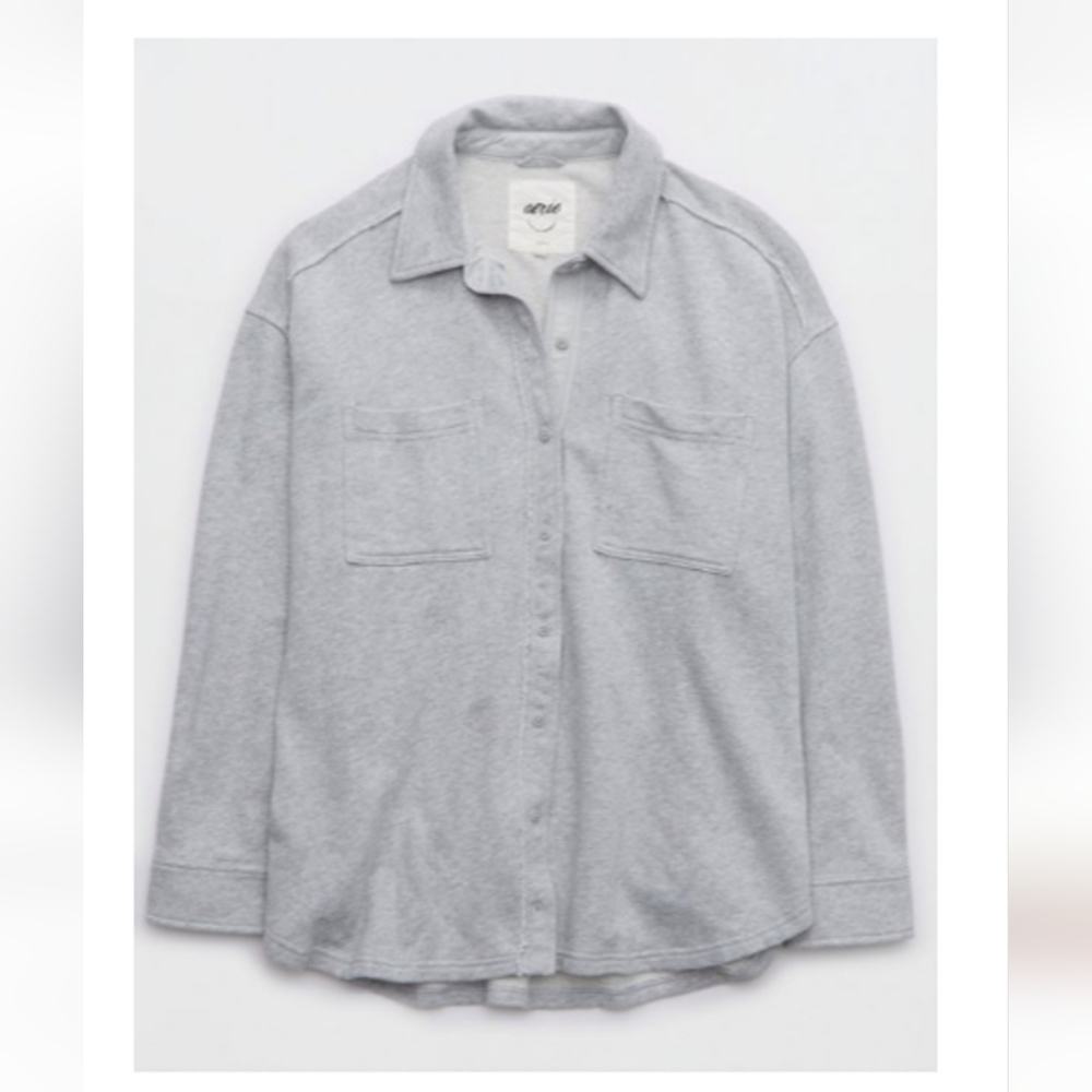 NWOT Aerie LumberJane Fkeece Shirt - M Medium Heather Gray